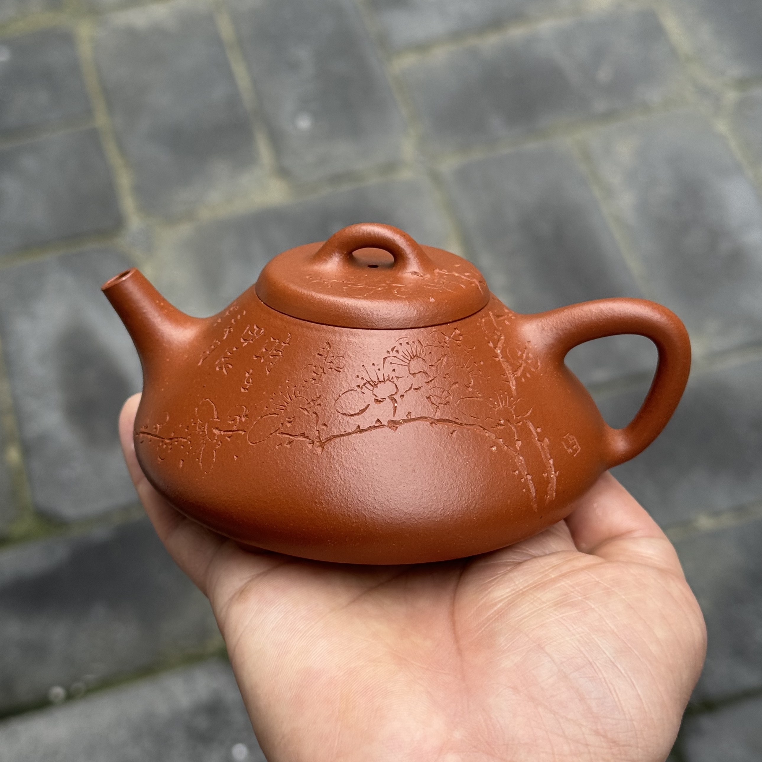 泽物 志修斋范鹏龙 石瓢壶 朱泥 218cc吴东元刻绘全手工紫砂壶