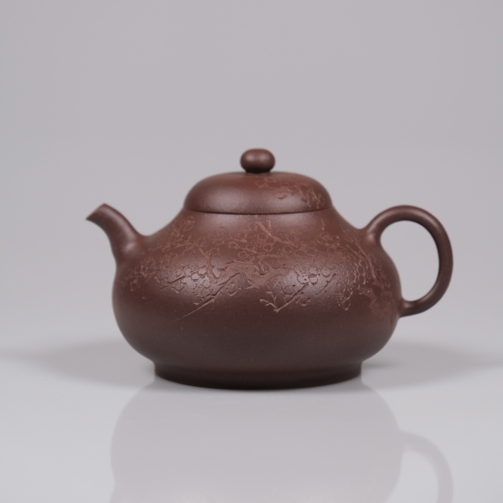 泽物  乳欧 紫砂壶 蒋瀚全手工制老紫泥216cc玄光刻梅花师承王强 