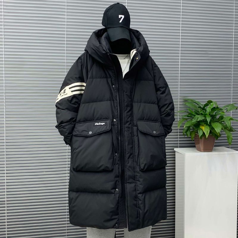 波司澄青少年羽绒服男中长款2023年冬季新款加厚条纹潮牌白鸭绒时