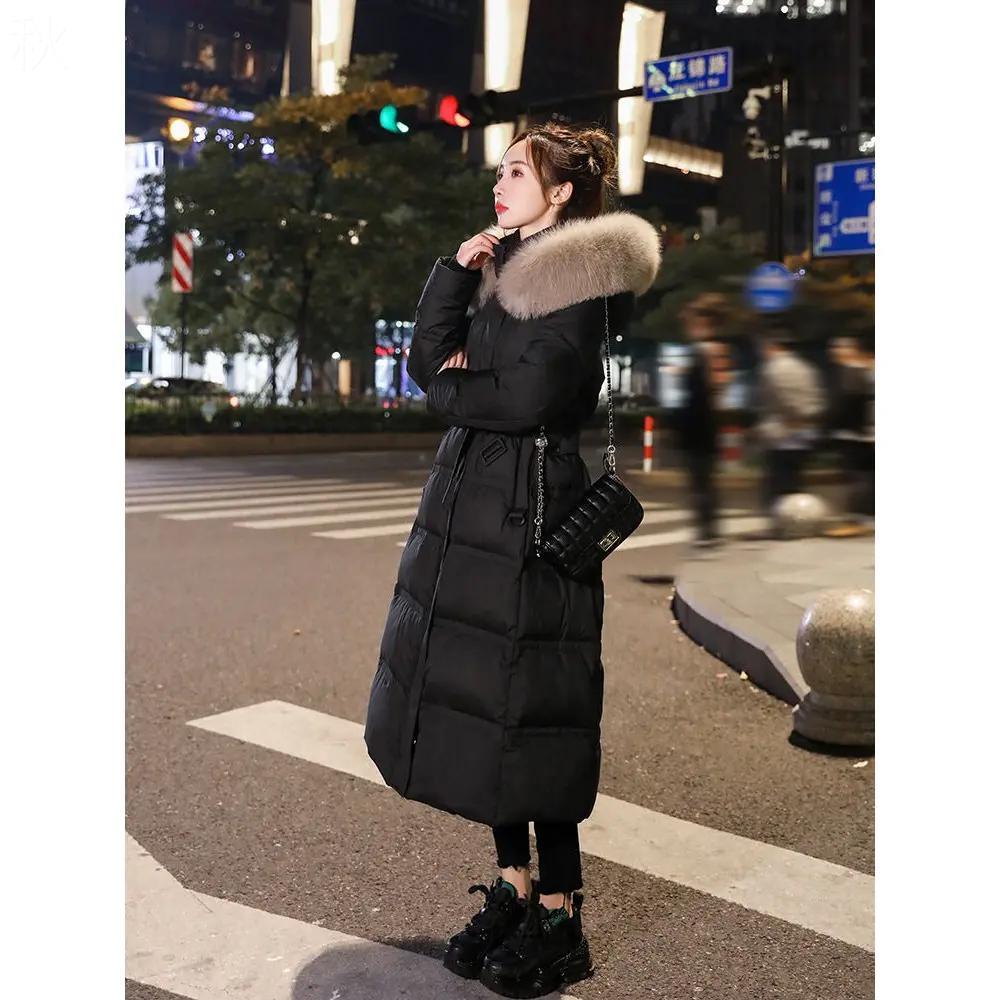 波司澄 秋季毛领加厚羽绒服女收腰长款2023新款韩版时尚气质过膝