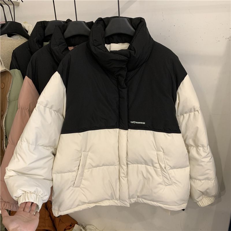 波司澄 拼接韩系短款加厚棉服女2023年氛围感拼色面包服小个子冬