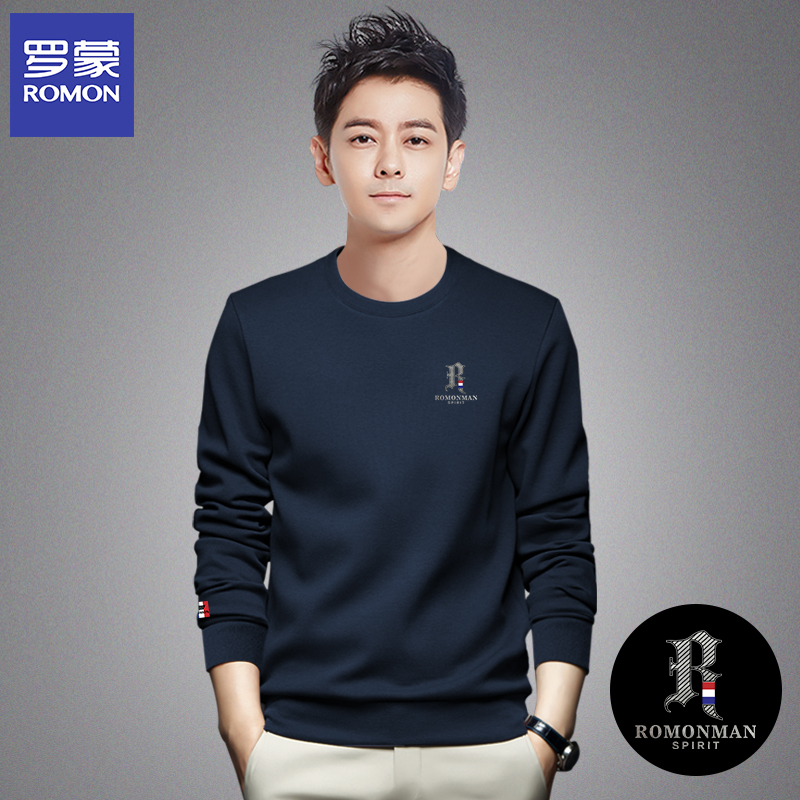 Romon/罗蒙新款秋季男上衣时尚百搭休闲气质宽松圆领卫衣加绒5002