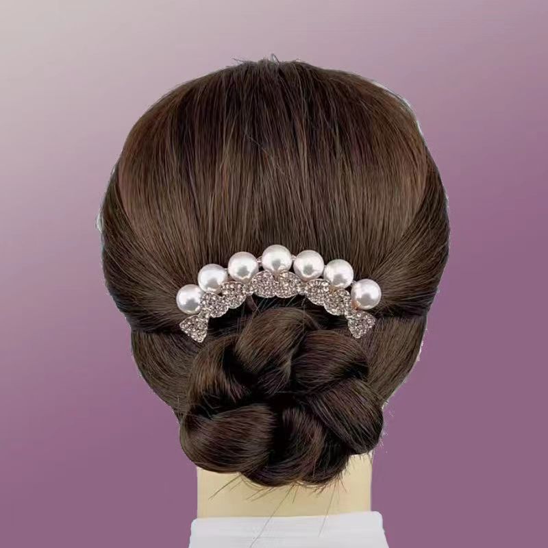 时尚发夹头饰头饰百搭贝珠水钻四齿插梳领结款气质成人简约发饰