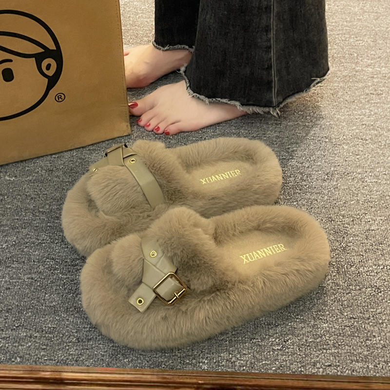 红蜻蜓牌毛毛拖鞋女外穿2023春秋冬室内居家网红超火大码厚底毛绒