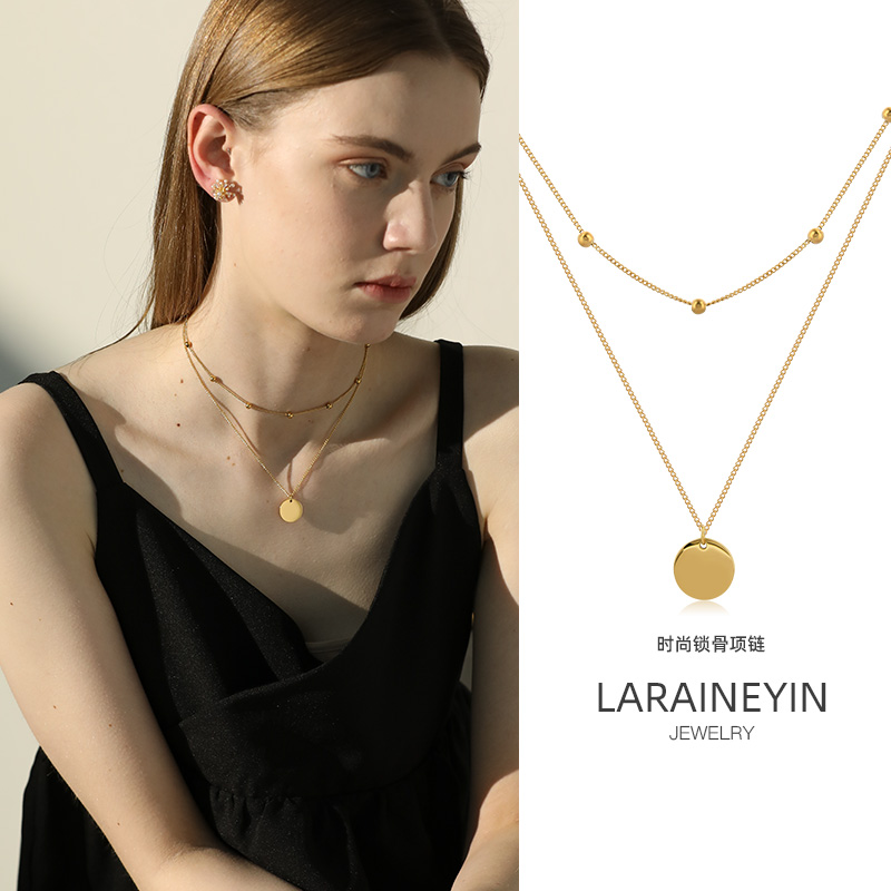 钛钢项链 杨幂同款 法式复古双层项链女锁骨链网红硬币金币