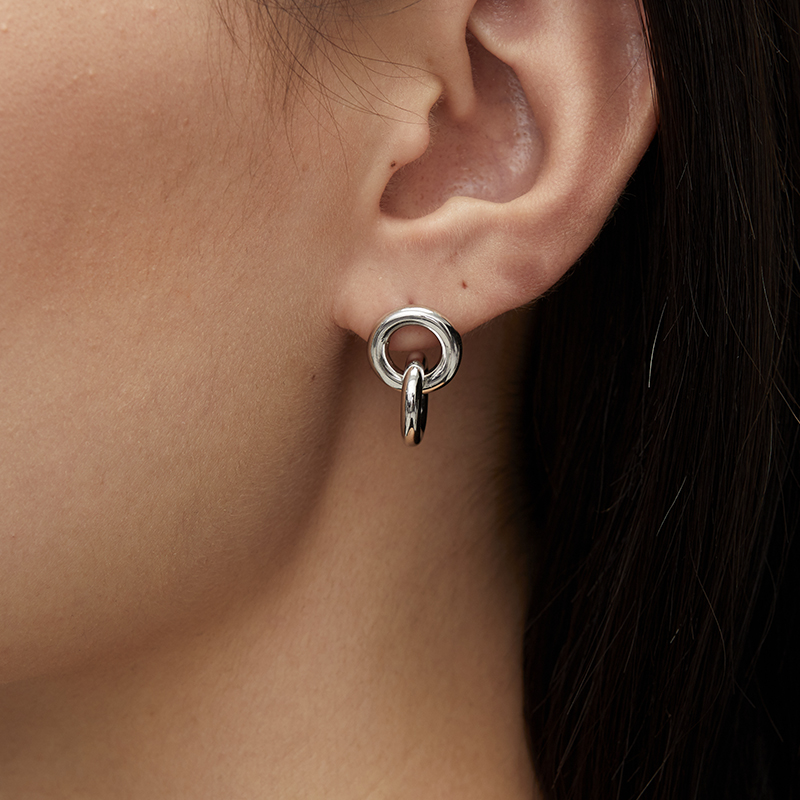 925银耳饰 简约设计感双环小圆圈纯银耳环女冷淡风气质高级耳