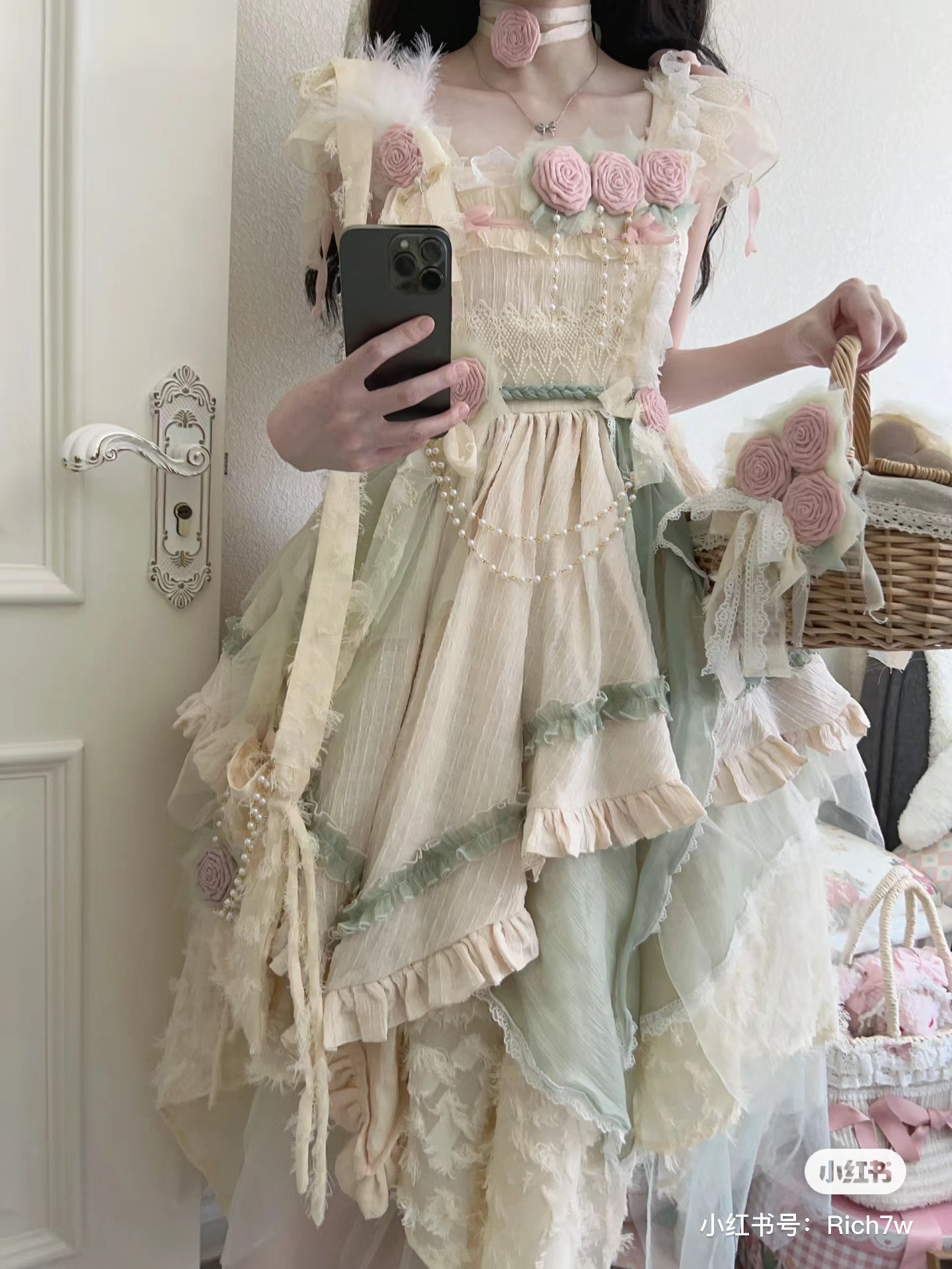 流浪花神少女Lolita公主裙印花长款连衣裙优雅分体流浪风少女臆想