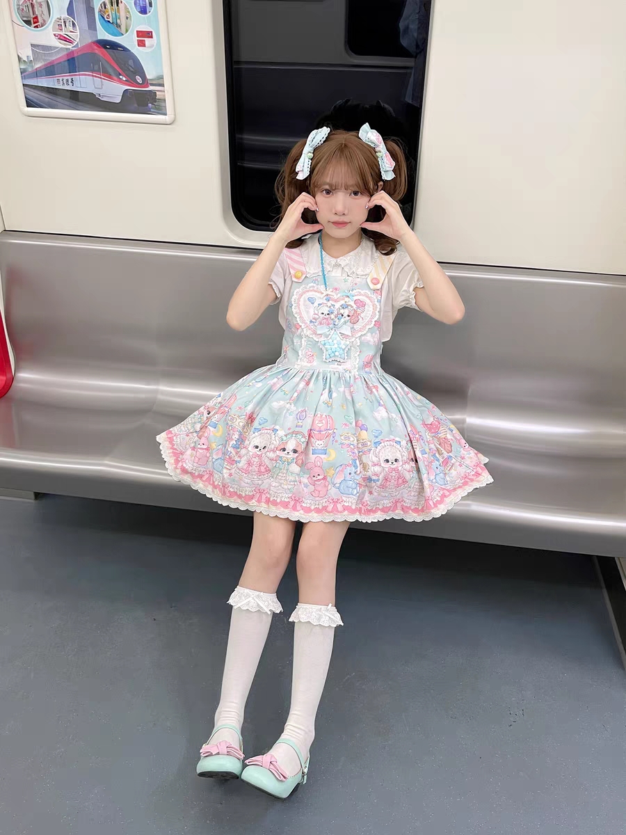 狗狗乐园lolita连衣裙背带可爱印花日常千层蕾丝日系