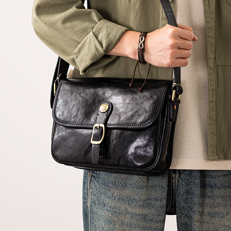 后步原创男士剑桥包复古文艺真皮休闲男包单肩斜挎通勤牛皮邮差包