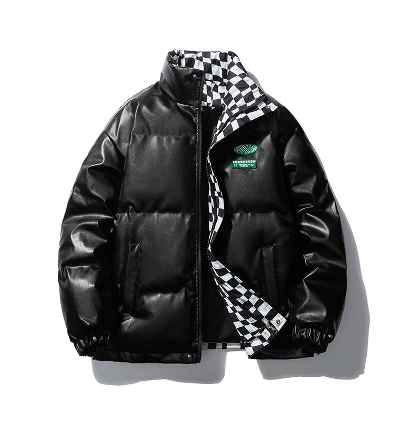 潮牌高街Pu皮立领棉衣男士冬季保暖棉服休闲棉袄防男士时尚棉服