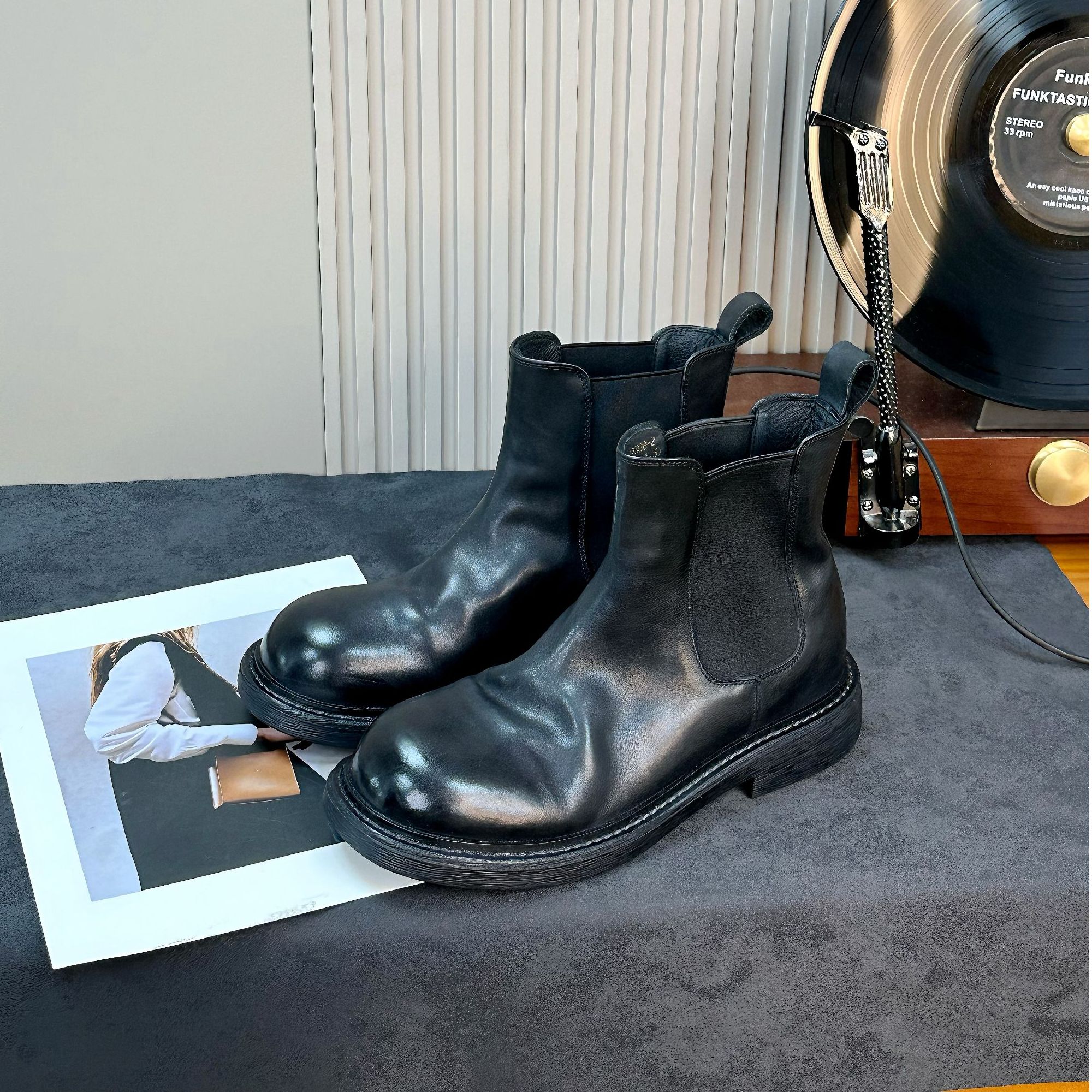  双11 璞帛 水洗马皮切尔西机车短靴女烟筒靴