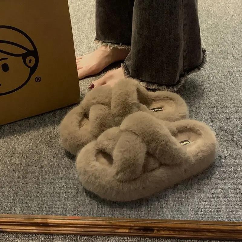 毛毛拖鞋女外穿2023新款秋冬季英伦风韩版复古厚底增高保暖棉拖鞋