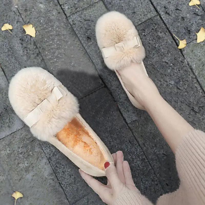 毛毛鞋女冬季外穿厚底加绒单鞋2024年新款平底百搭豆豆鞋保暖棉鞋