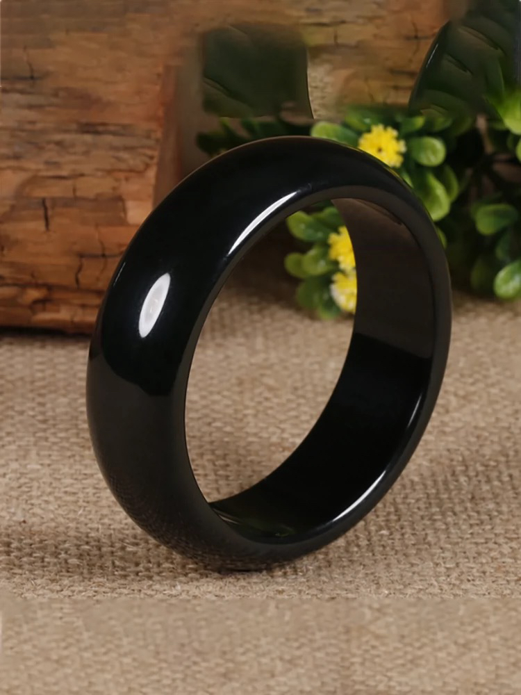 新疆和田玉墨玉手镯 天然和田玉富贵轮胎镯宽版（拍下备注圈口）