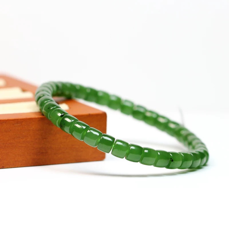 碧玉直切6mm手串天然和田玉阳绿菠菜绿手链国风轻奢