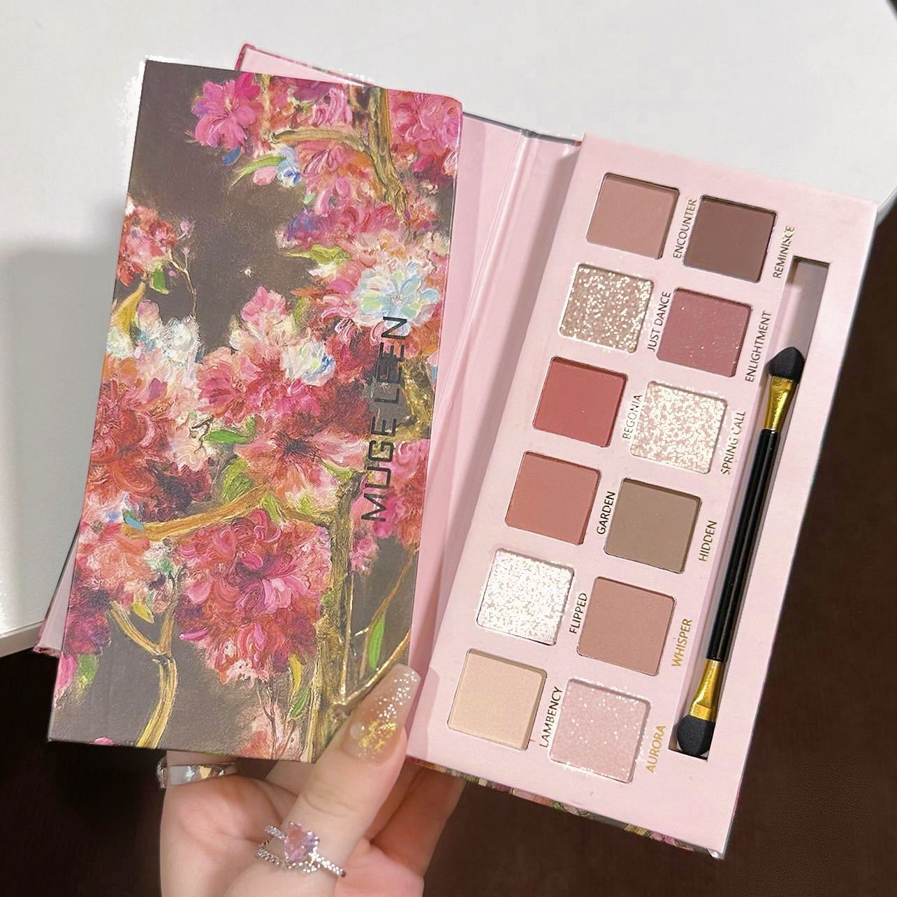 MUGELEEN12色海棠花眼影盘哑光珠光细闪大地色低饱和油画风眼影盘