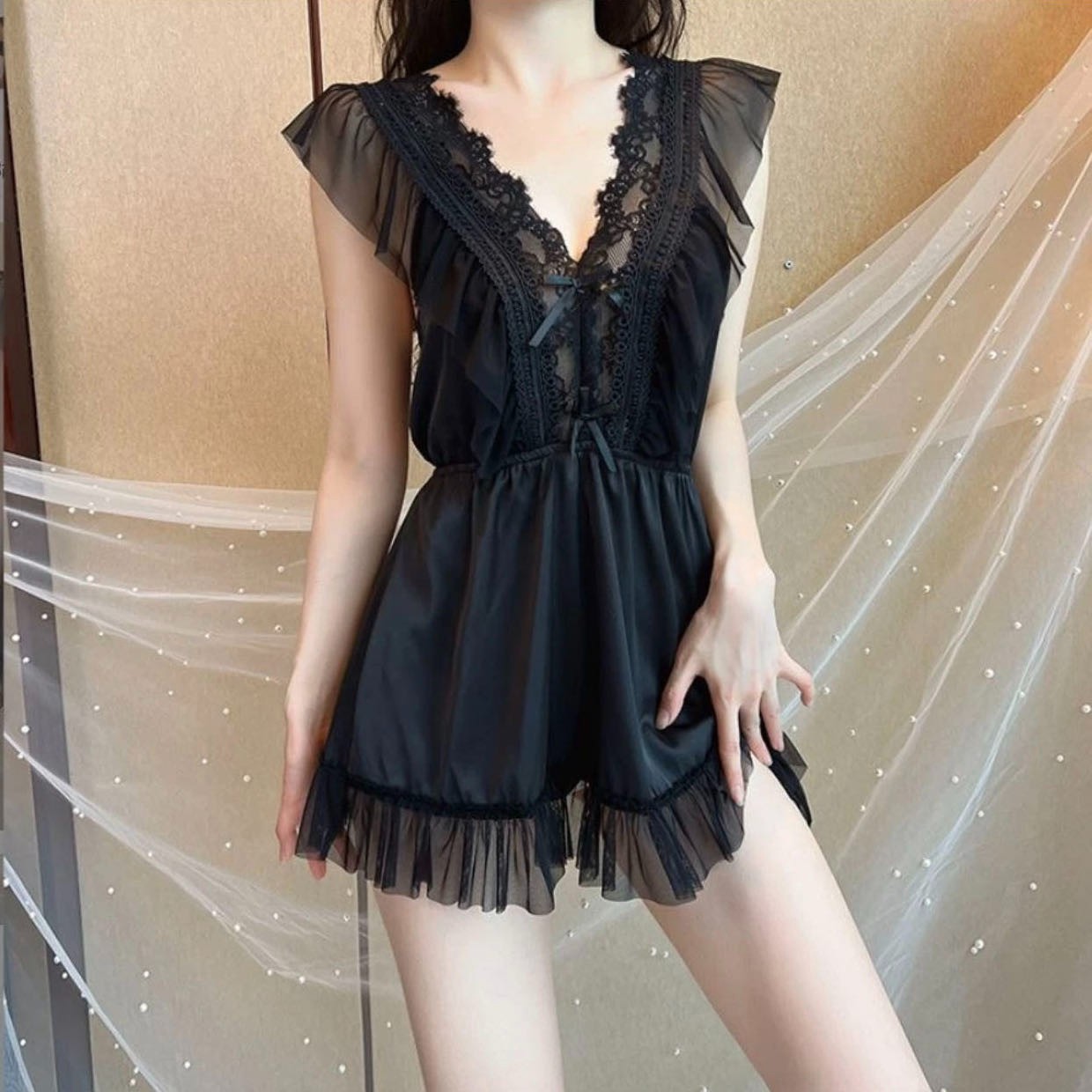 性感睡衣女2024新款薄款网红蕾丝吊带睡裙露背显瘦气质家居服套装