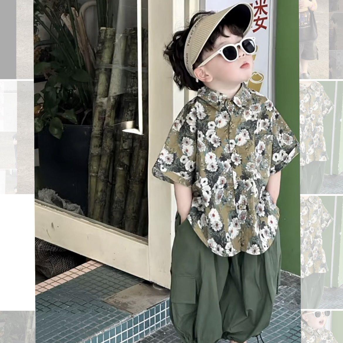 2024夏季新品男女宝宝超萌宽松套装韩版休闲帅气卡通撞色两件D62