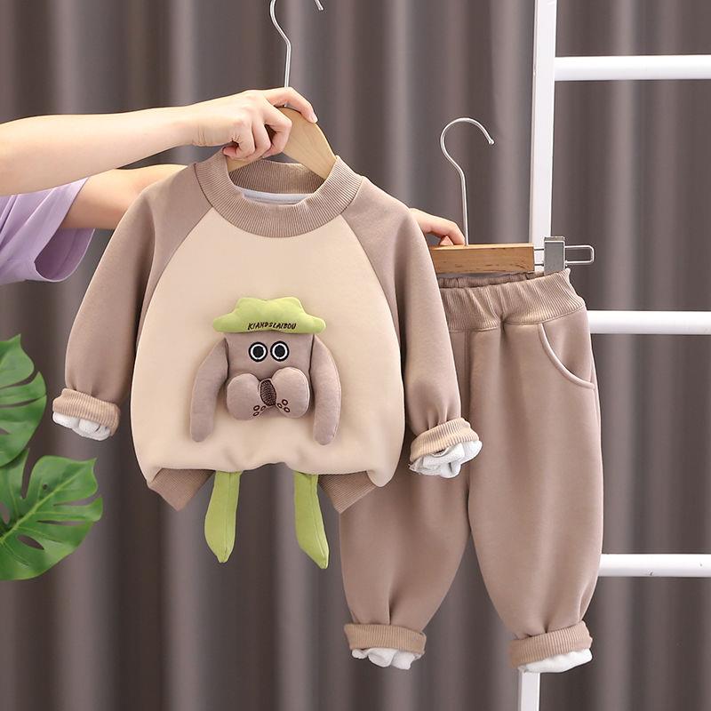 秋冬季套装新款婴儿童装洋气男宝宝冬装加绒加厚卫衣两件套潮DD55