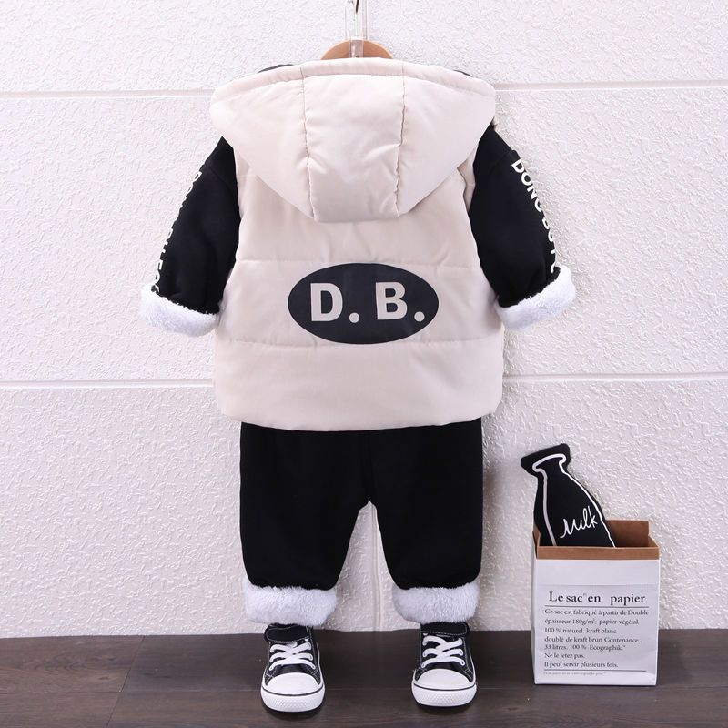 加绒加厚套装男宝宝婴幼儿小童洋气韩版冬装潮冬季马甲三件套D80