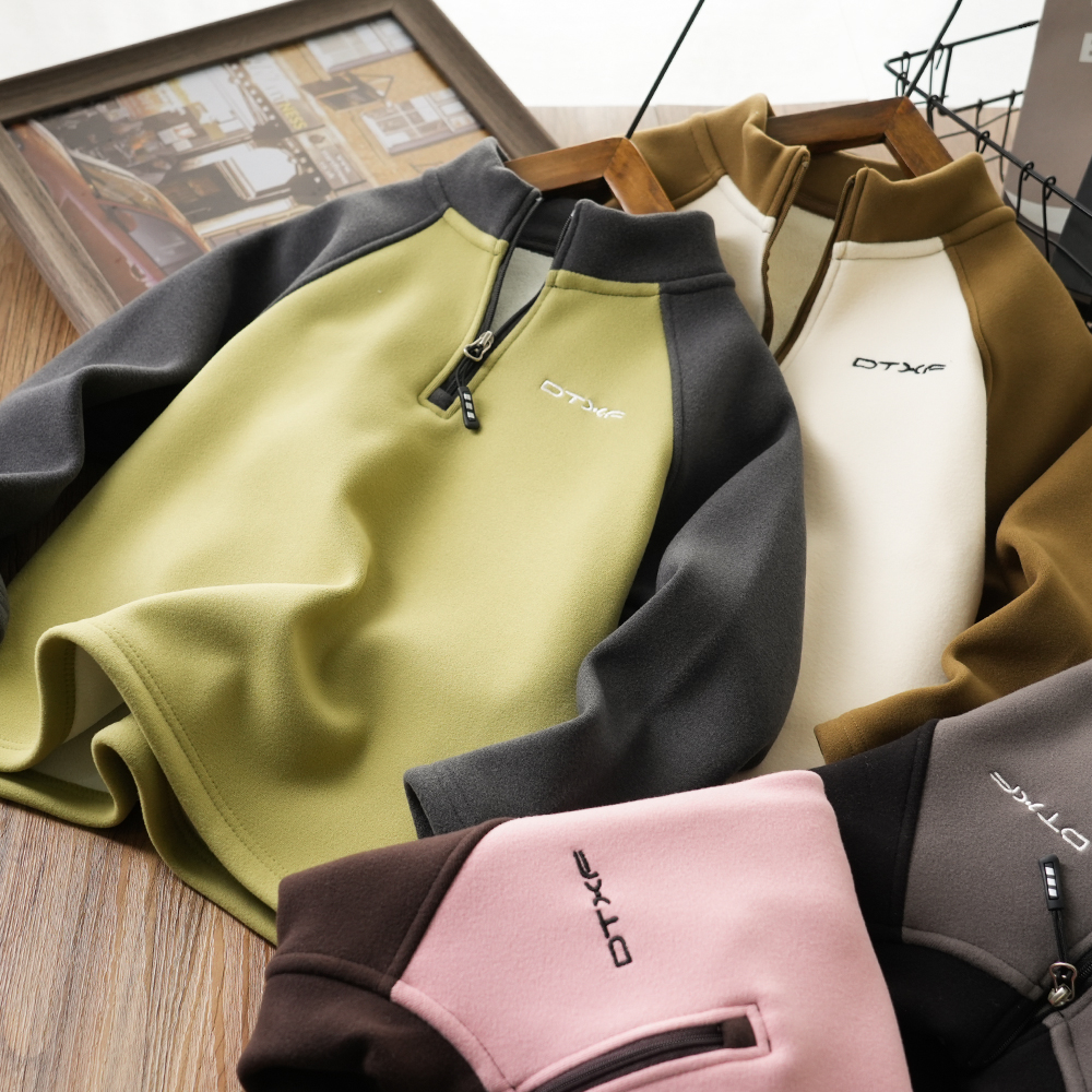 儿童秋冬字母刺绣开领加绒防风打底衫中大童男童T恤撞色26237