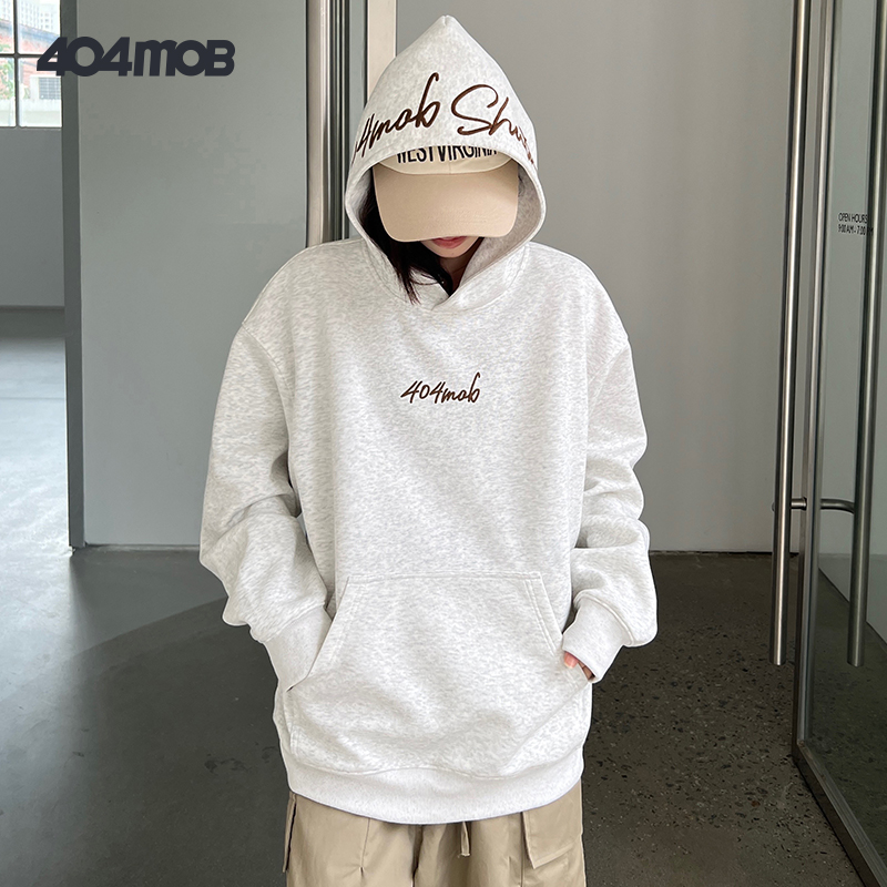 【黄子弘凡同款】404MOB欧若风美式花体字母刺绣连帽卫衣男情侣帽衫