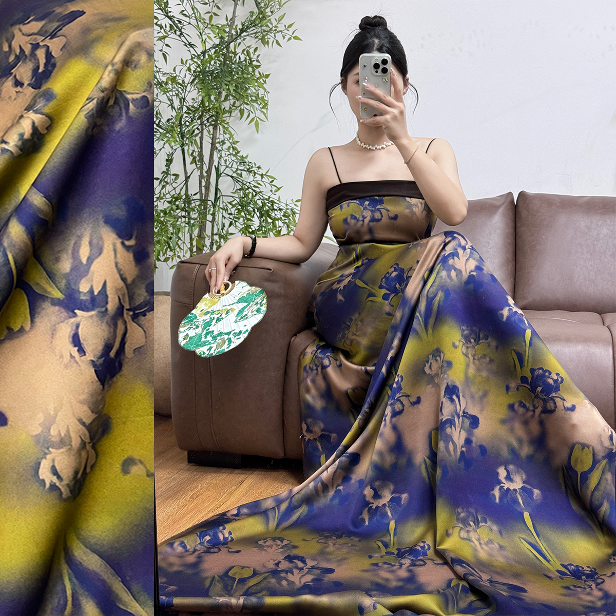 鸢尾花郁金香重缎香云纱110门幅40姆米左右 桑蚕丝面料布料