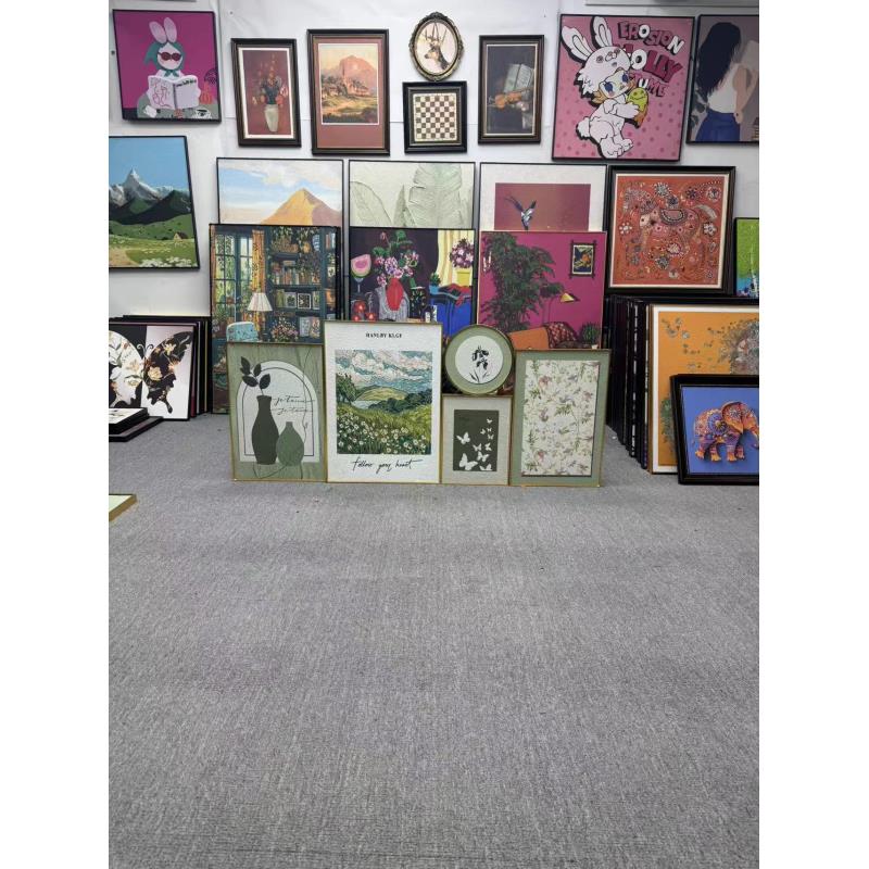 绿色客厅装饰画组合画艺术奶油风现代轻奢沙发背景墙壁画500