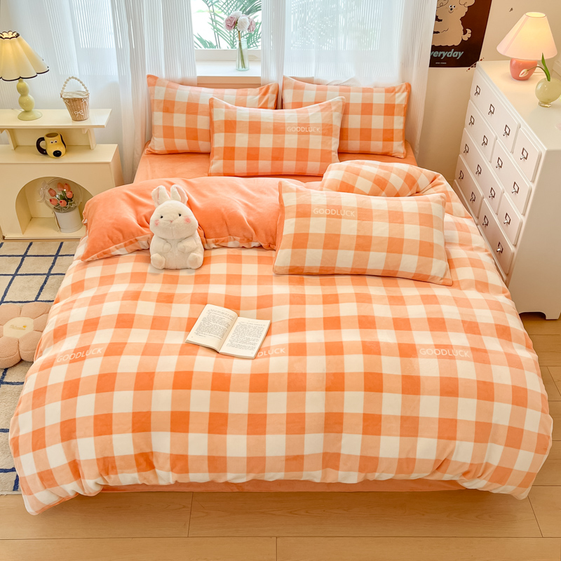 超柔加密加厚牛奶绒四件套裙摆款保暖床单被套冬（枕套随机裁剪）