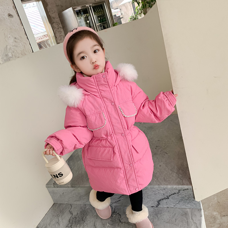 女童中长款白鸭绒羽绒服2023新款冬季女孩韩版洋气时髦加厚外套潮