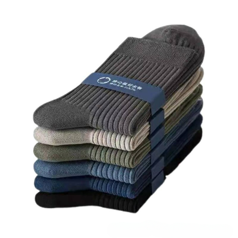 5双装男士袜子防臭吸汗透气中筒运动袜冬男士厚棉袜透气中筒袜厚