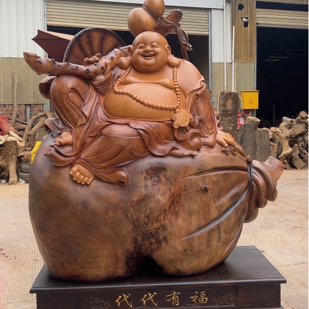 弥勒佛坐佛满工根雕摆件