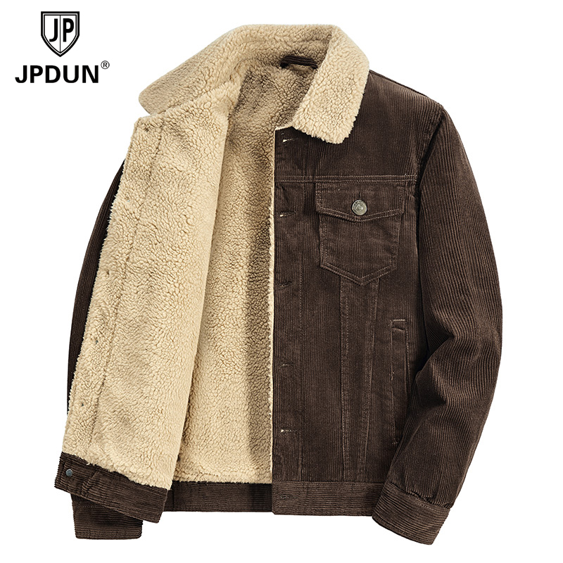 JPDUN秋冬季纯棉休闲宽松灯芯绒外套男潮流复古工装多袋翻领夹克