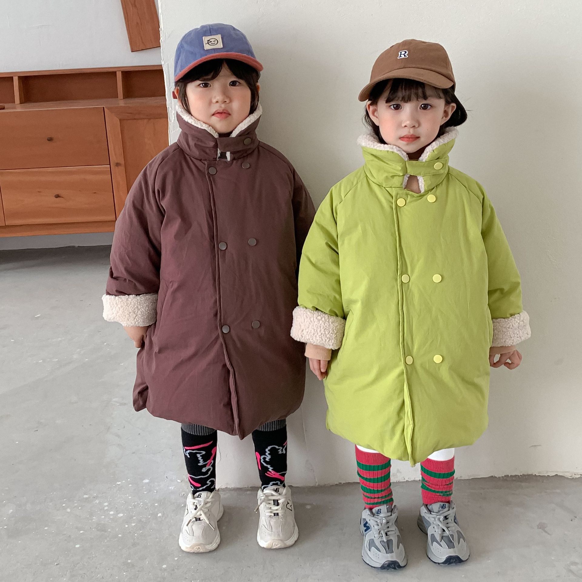 韩版童装儿童冬季纯色90白鸭绒羽绒服男女童宝宝中长款面包羽绒衣