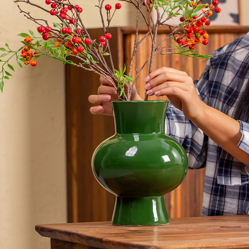 景德镇中式琅绿糖果器型系列高温陶瓷花瓶水培插花干花摆件