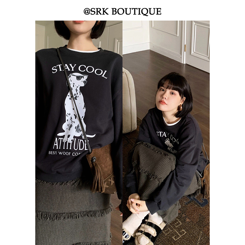 秋冬氛围狗狗印花卫衣宽松加绒套头休闲高级圆领通勤新款S2QC0025