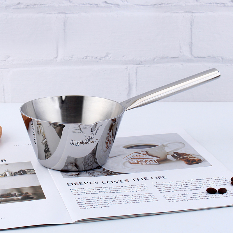 chockmen卓德铭18/10不锈钢13cm锥形奶锅加厚手柄三层钢小锅