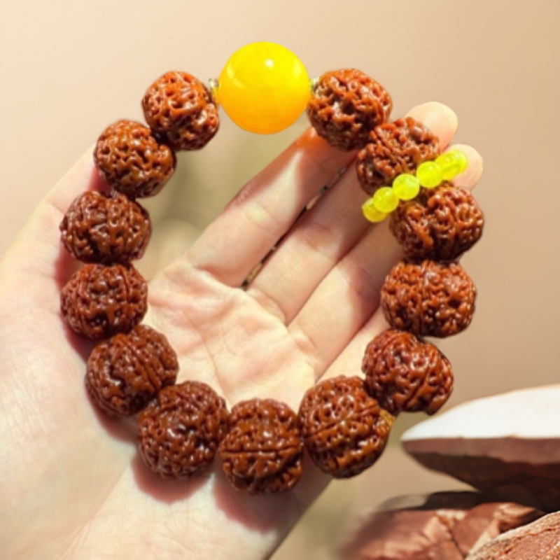 五瓣黄金玉华爆肉梅花玉华大金刚手串（黄黄环）