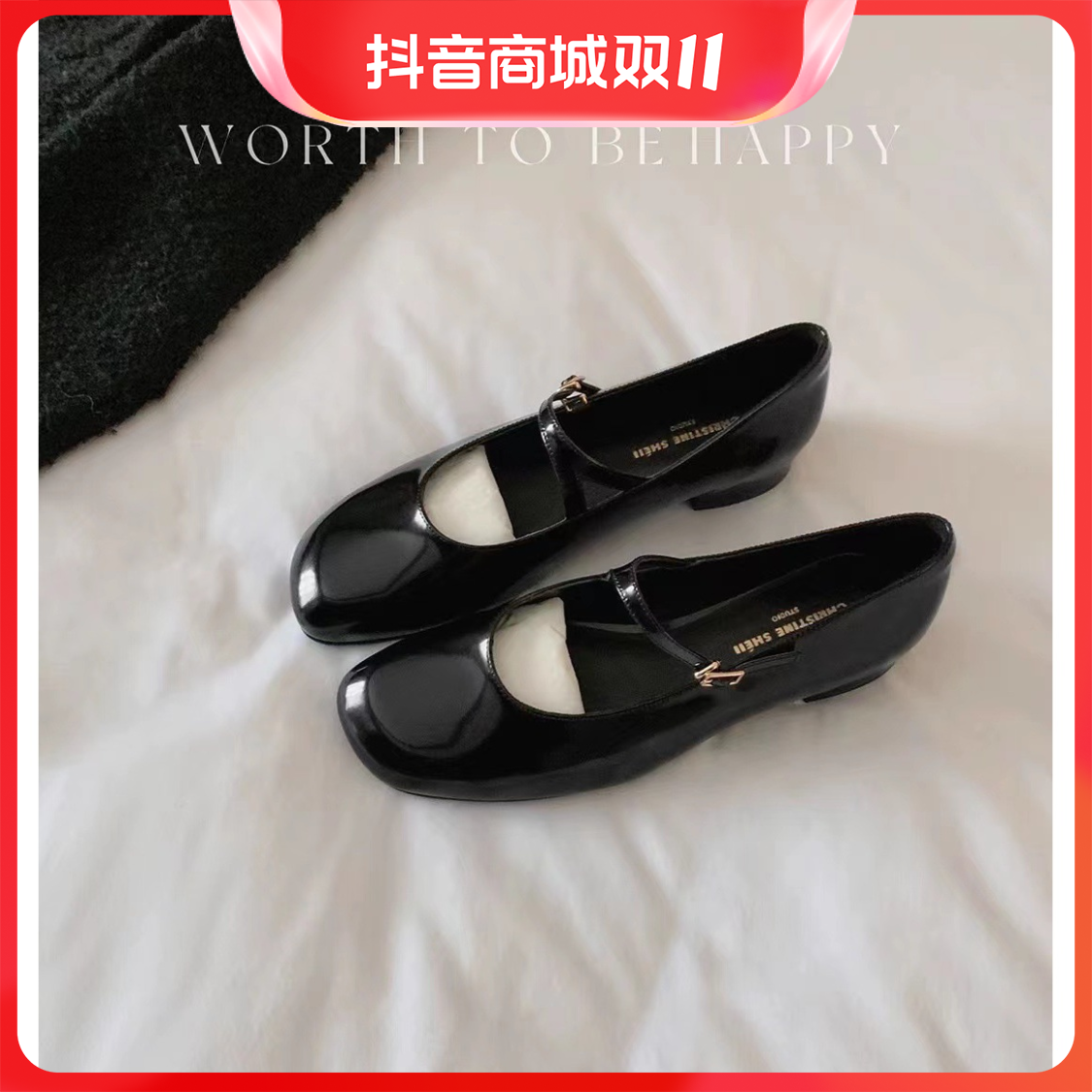 百丽纯爱小心机~韩国小众法式扣带粗跟玛丽珍鞋女单鞋百搭