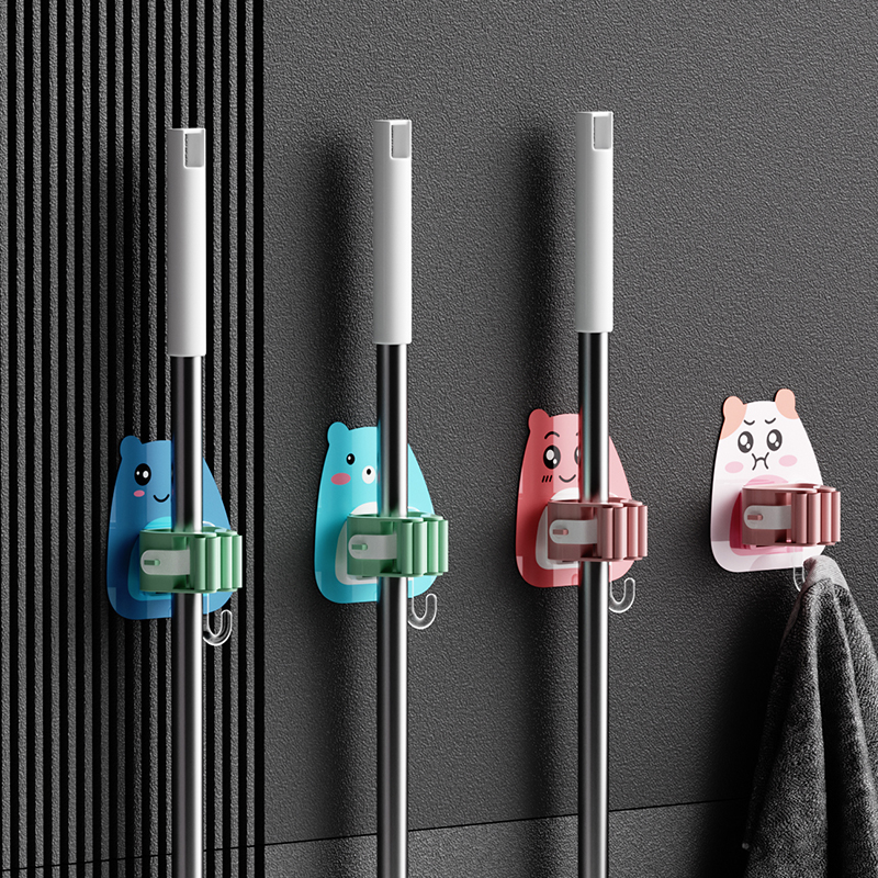 拖把挂钩免打孔卫生间收纳神器粘钩扫把挂架强力粘胶壁挂拖把架