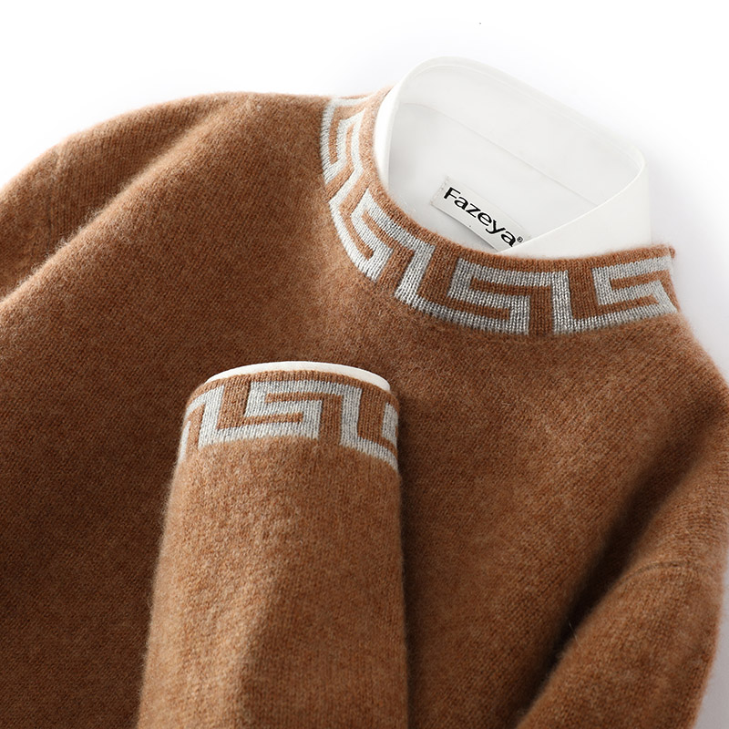 杰出男人 高奢气质！秋冬新款纯羊绒衫花领花袖休闲毛衣宽松针织衫