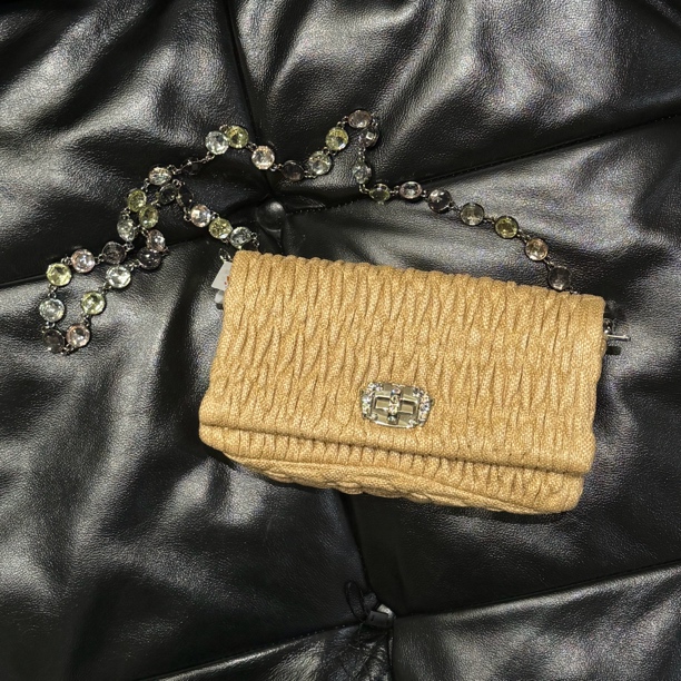 95新 MIU MIU/缪缪 只盒/miumiu四色彩宝小号编织褶皱斜挎包