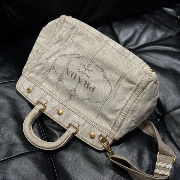 95新 Prada/普拉达 只盒/prada中古款米花迷彩单宁托特包