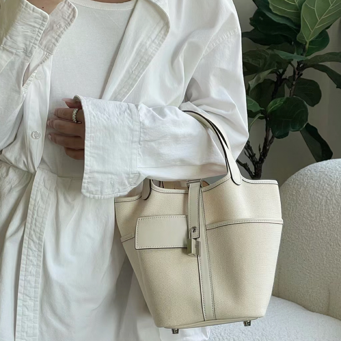 99新 Hermes/爱马仕 只盒/Hermes Cargo奶油白U刻菜篮子