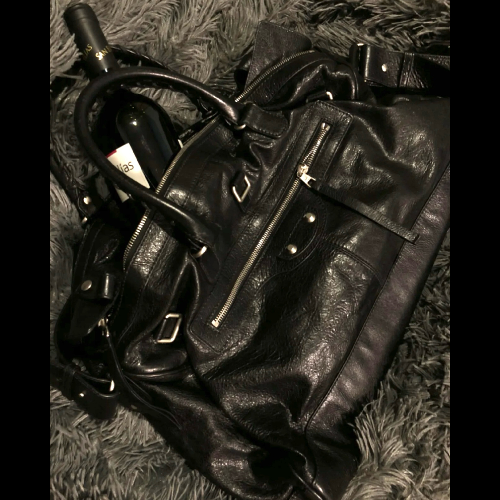 95新 Balenciaga/巴黎世家 只盒/巴黎世家黑银斜挎单肩旅行包