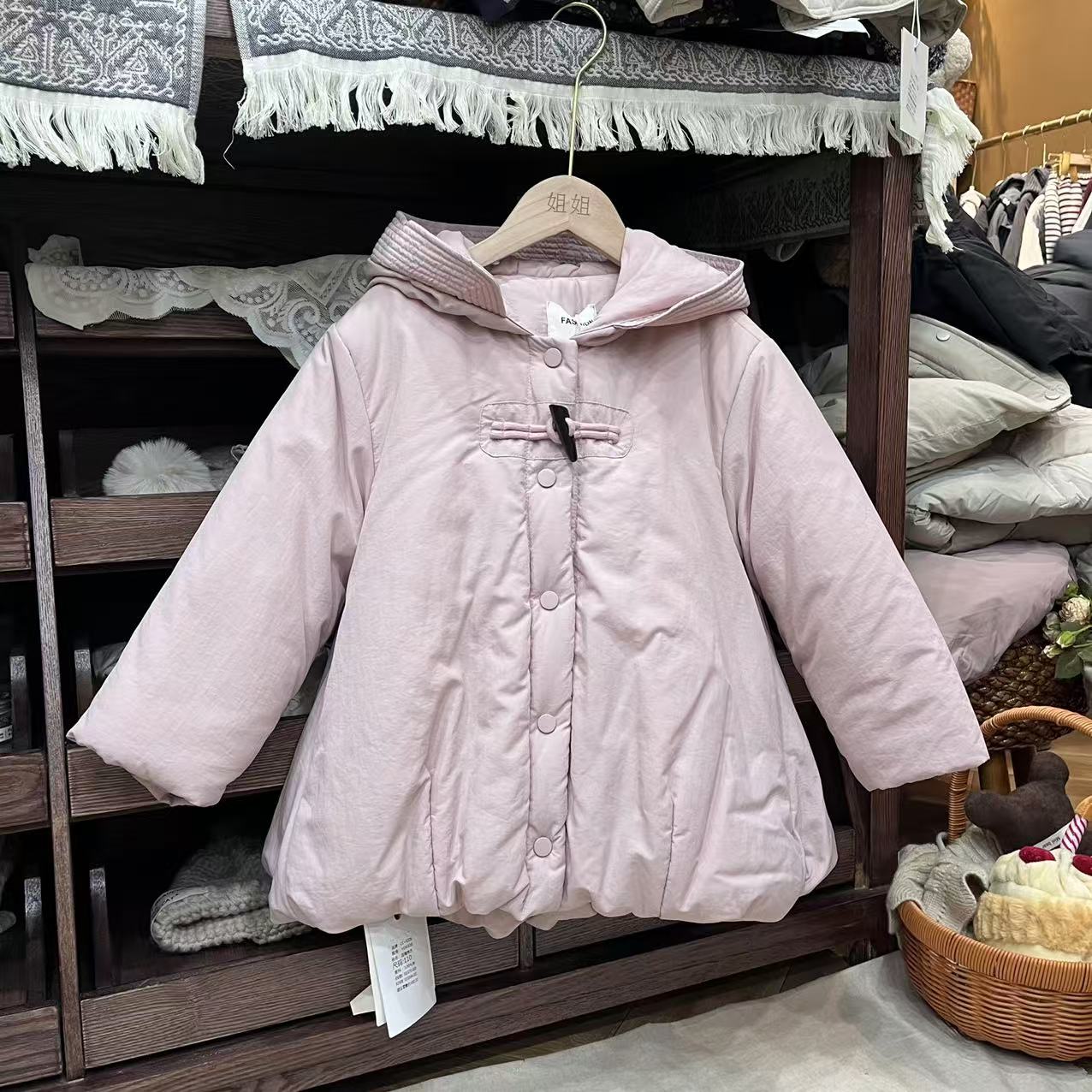 〖姐姐家〗2024冬款儿童带帽牛角扣棉服外套yd9308 sy3590