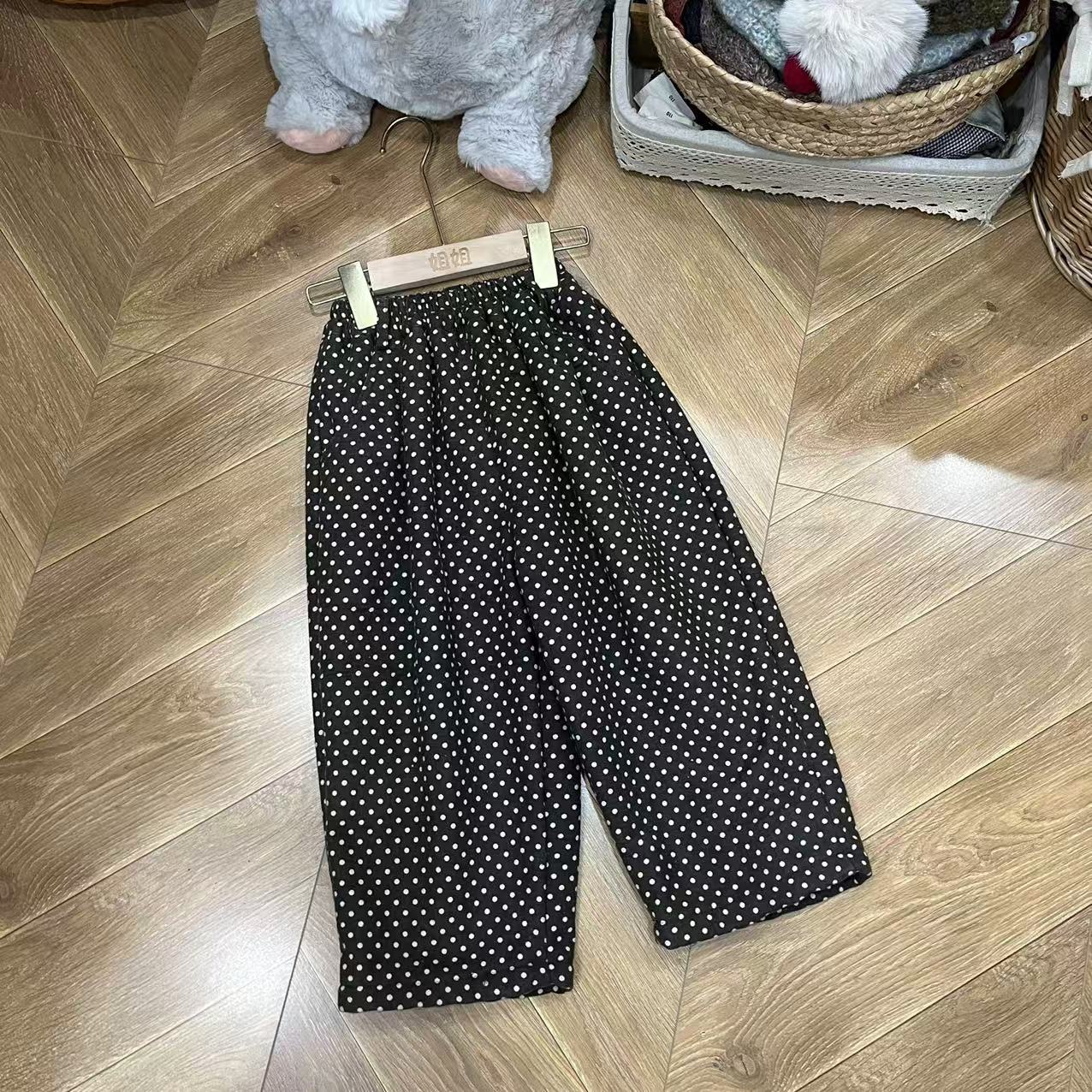 女童直筒裤2024冬季新款波点加绒阔腿儿童休闲洋气百搭长裤sy3521