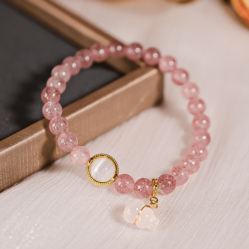 小众素圈甜美精美单圈草莓晶玉髓葫芦吊坠素圈手链ins6mm-5905