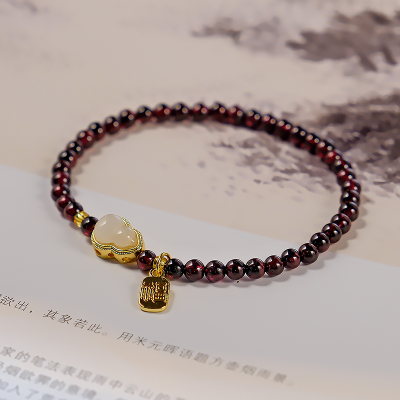 时尚复古编织手工手串手链轻奢百搭气质款石榴石单圈手链-6689