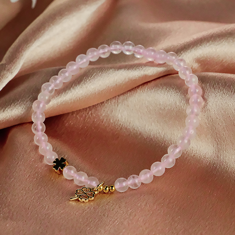 粉水晶配四叶草单圈手链  -6429